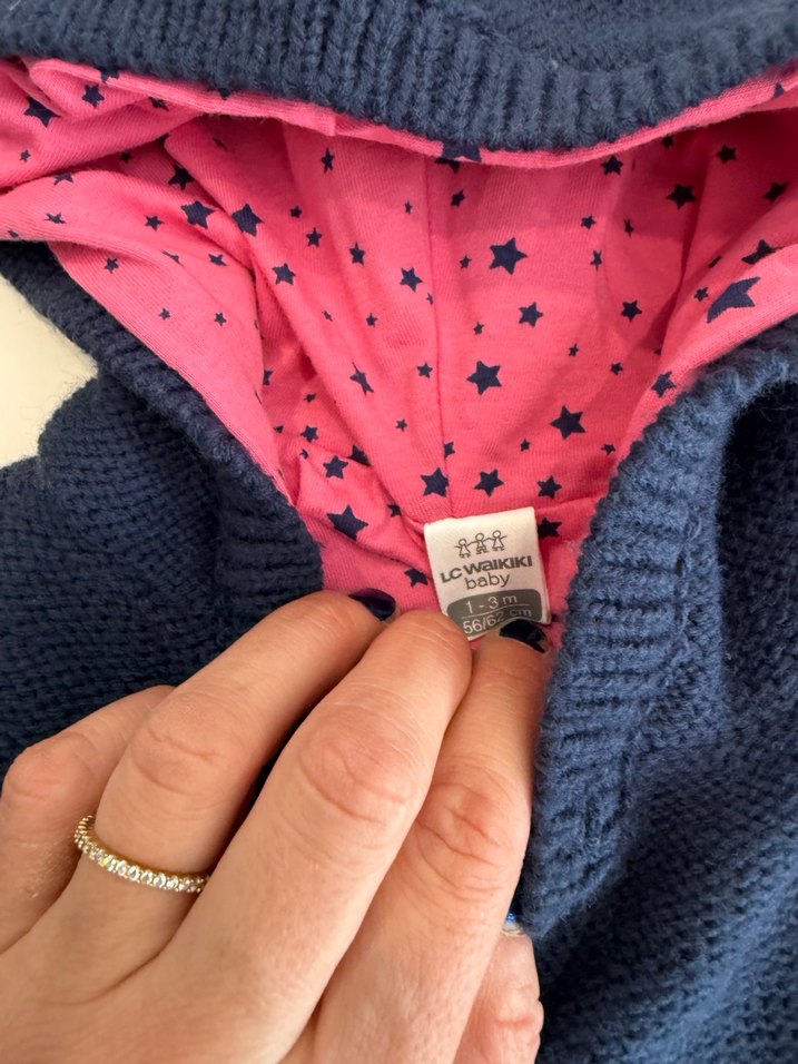 Kapüşonlu Mavi Kız Çocuk 1/3 ay Triko Panço - Görsel 3