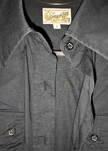 Siyah Kısa Kollu Denim Gömlek - Görsel 2