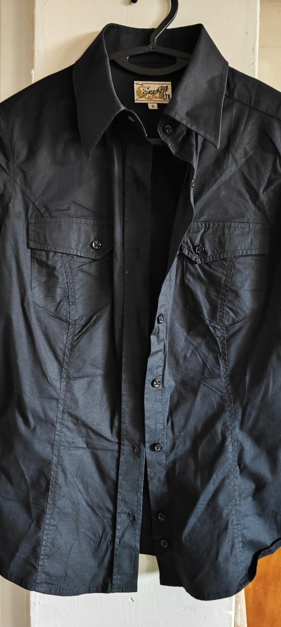 Siyah Kısa Kollu Denim Gömlek - Görsel 3