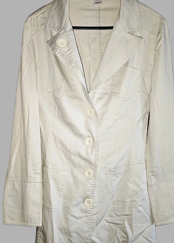 Düğmeli Bej Midi Kadın Trençkot - Görsel 3