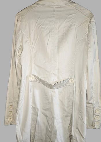 Düğmeli Bej Midi Kadın Trençkot - Görsel 4