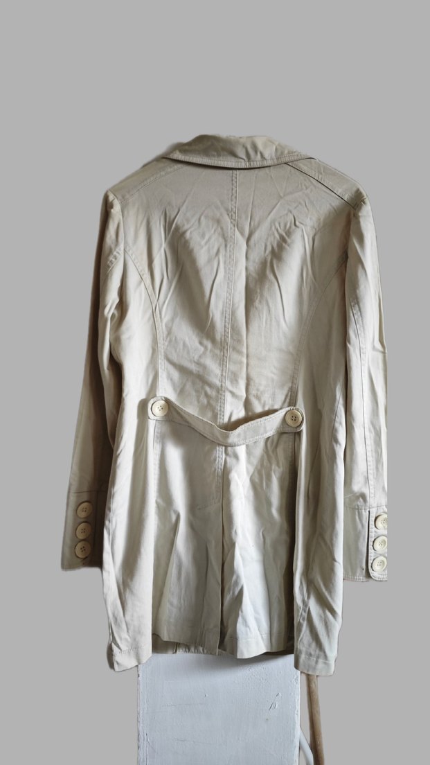 Düğmeli Bej Midi Kadın Trençkot - Görsel 2