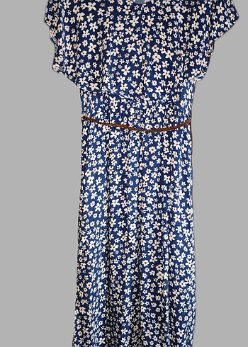 Uzun Mavi çiçekli Elbise - Görsel 3