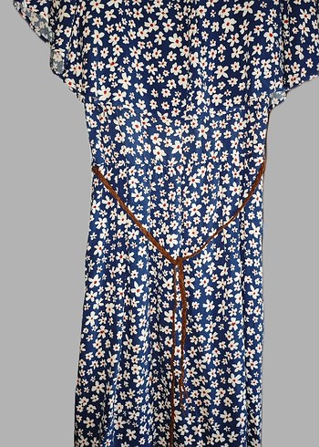 Uzun Mavi çiçekli Elbise - Görsel 5