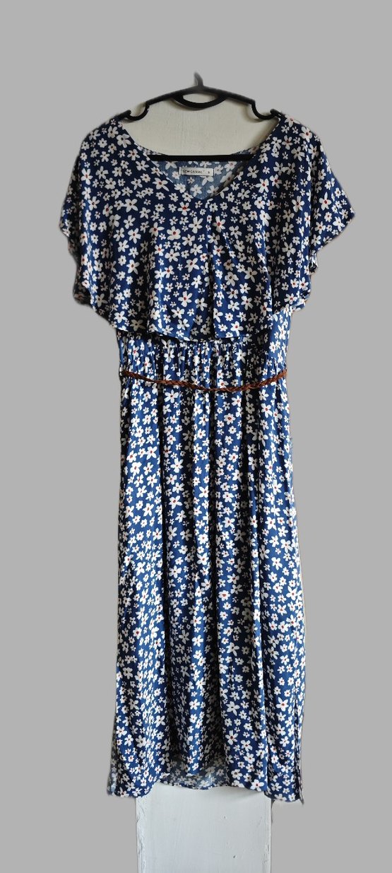 Uzun Mavi çiçekli Elbise - Görsel 2