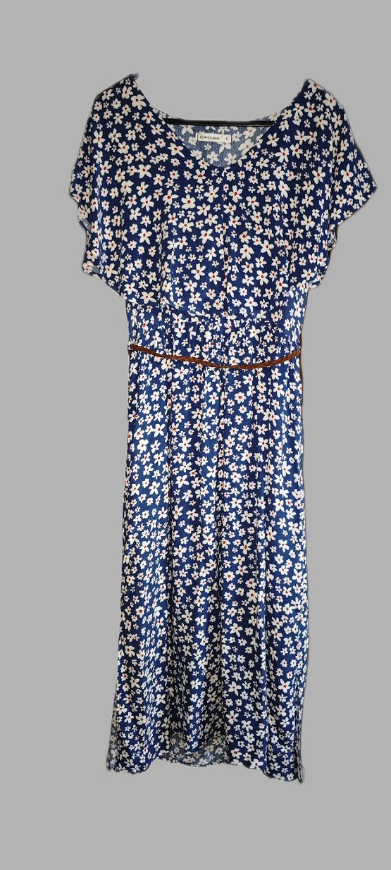 Uzun Mavi çiçekli Elbise - Görsel 3