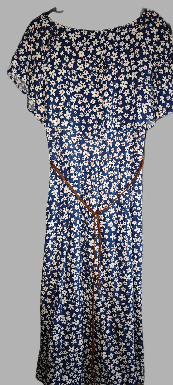 Uzun Mavi çiçekli Elbise - Görsel 4