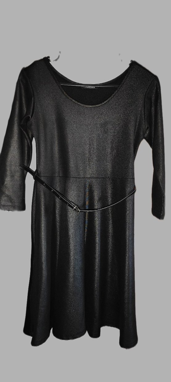 Siyah Deri Görünümlü Kemerli Kadın Elbise - Görsel 2