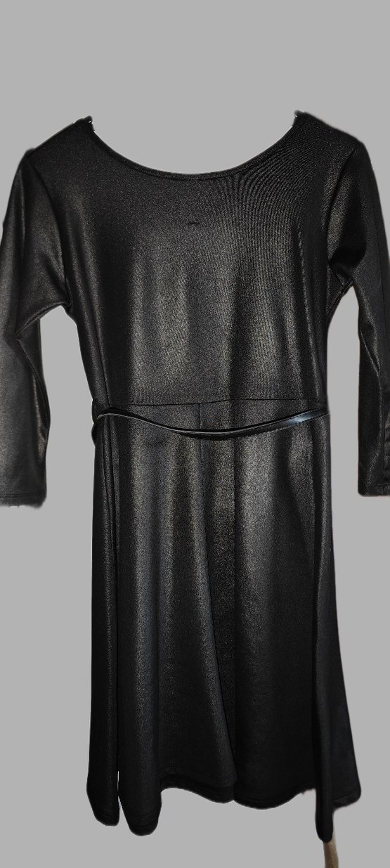 Siyah Deri Görünümlü Kemerli Kadın Elbise - Görsel 3