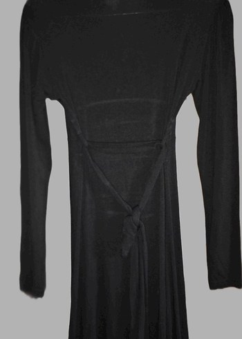 Siyah Uzun Kollu Drapeli Kadın Elbise - Görsel 4