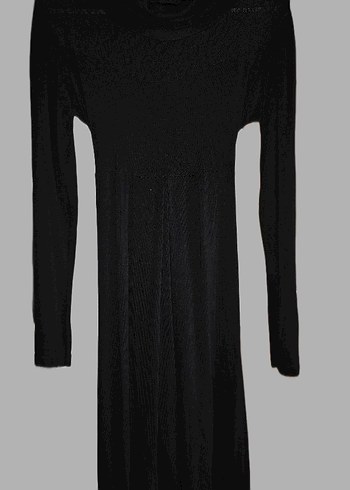 Siyah Uzun Kollu Drapeli Kadın Elbise - Görsel 2