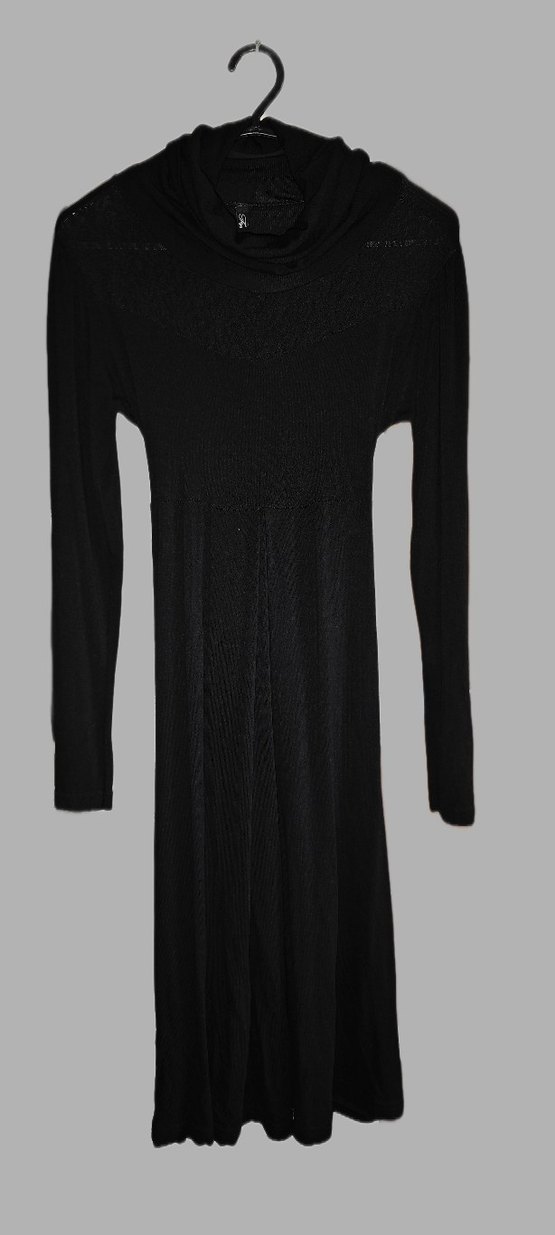 Siyah Uzun Kollu Drapeli Kadın Elbise - Görsel 2