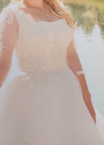 Vintage Prenses Gelinlik, Uzun, Tekne Yaka - Görsel 3