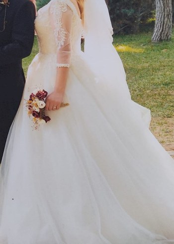 Vintage Prenses Gelinlik, Uzun, Tekne Yaka - Görsel 2