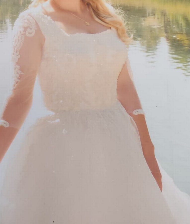 Vintage Prenses Gelinlik, Uzun, Tekne Yaka - Görsel 3