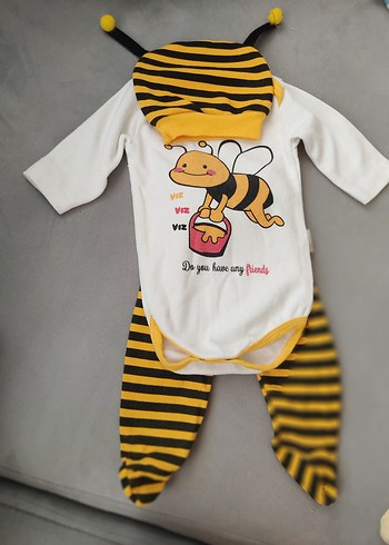 Sarı Baskılı Erkek Bebek Örme Kıyafet Seti - Görsel 2