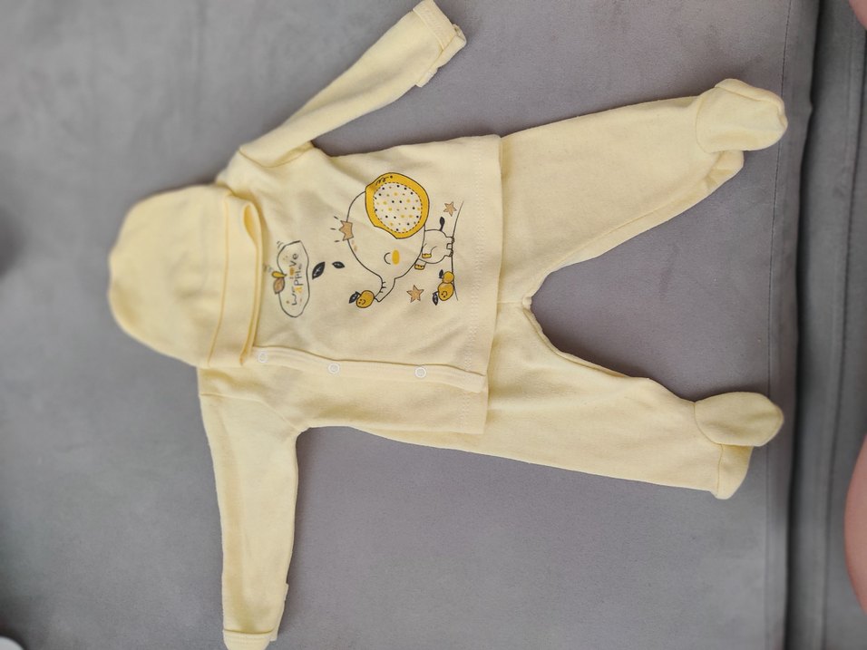 Sarı Baskılı Erkek Bebek Örme Kıyafet Seti - Görsel 3