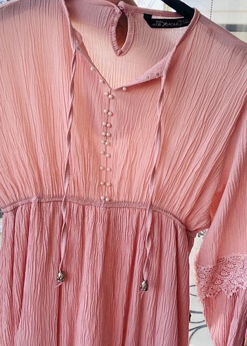 Aigle Pembe Uzun Kollu Bohem Nakışlı Elbise