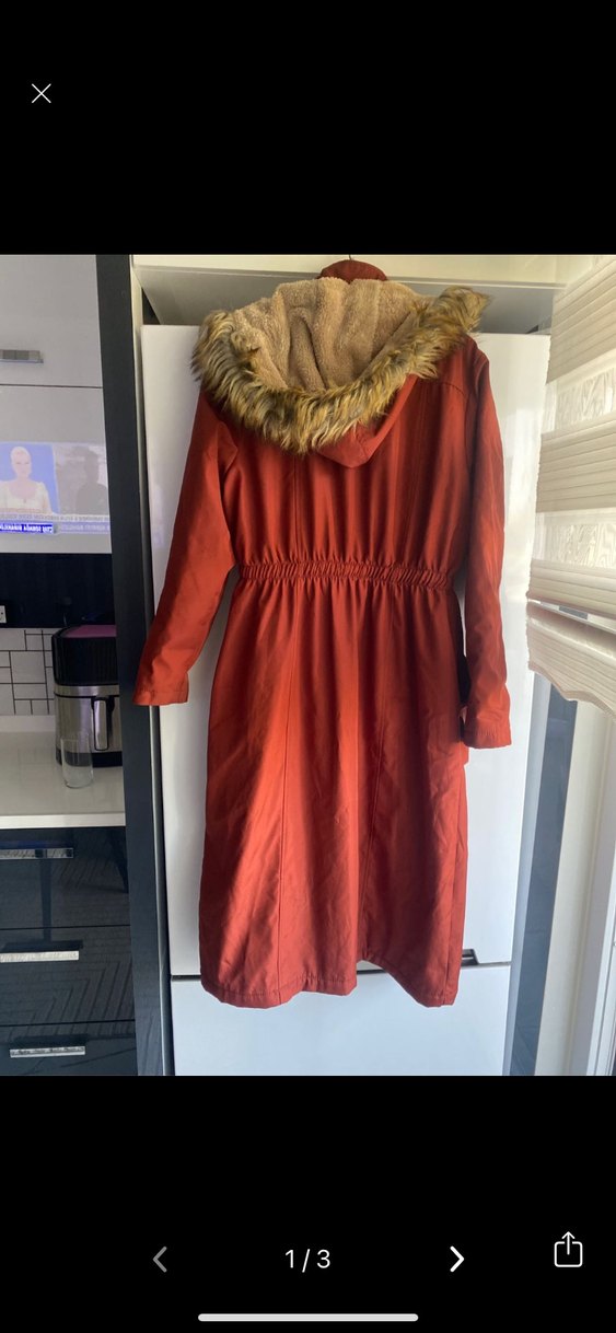 Kiremit Uzun Peluş Detaylı Kadın Mont - Görsel 3