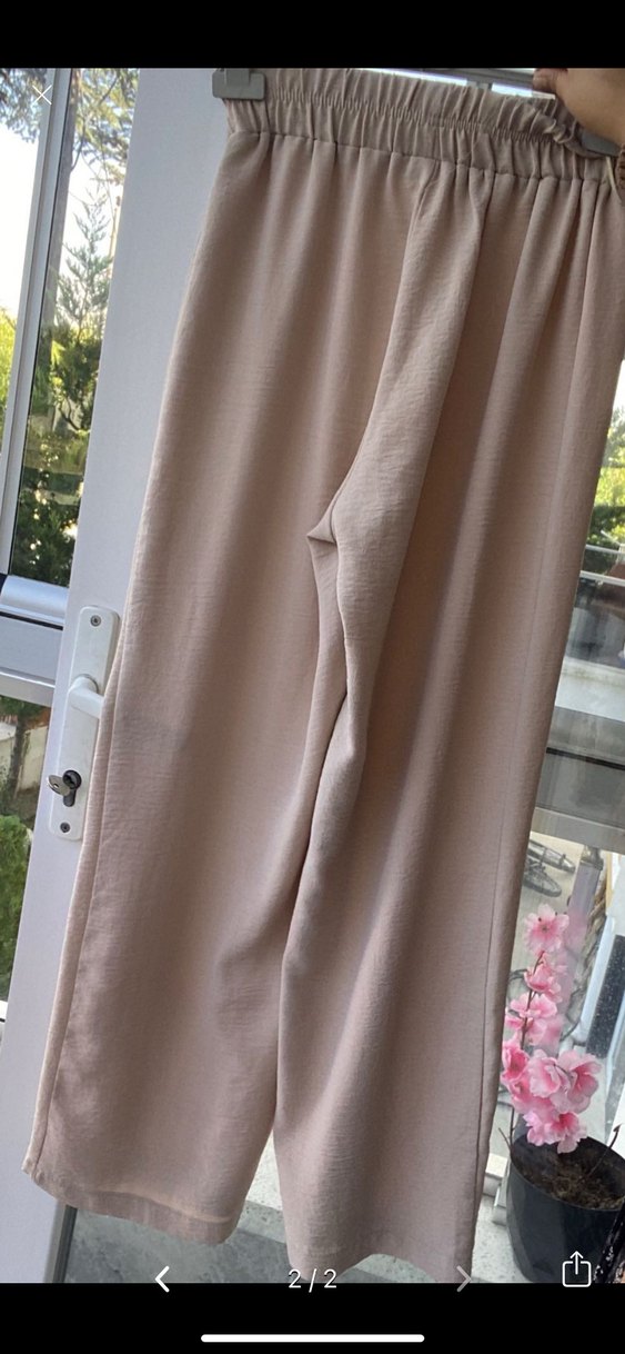 Bej Dökümlü Kadın Kumaş Pantolon - Görsel 2