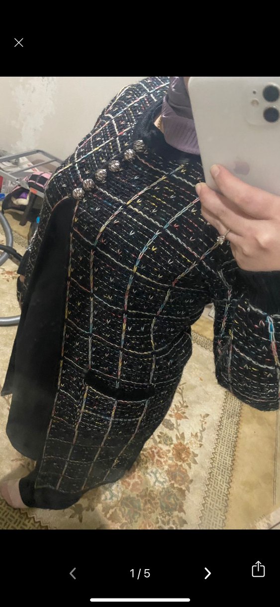 Çok Renkli Örgü Kadın Uzun Kollu Kaban - Görsel 3