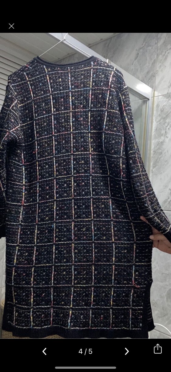 Çok Renkli Örgü Kadın Uzun Kollu Kaban - Görsel 2