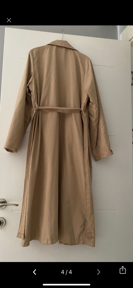 Bej Uzun Kadın Trençkot Kemerli - Görsel 2