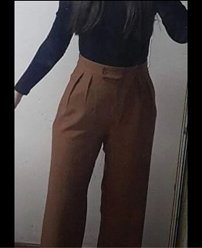 xs Beden kahverengi Renk Trendyol geniş paça yüksek bel düz pantolon taba rengi pantolon