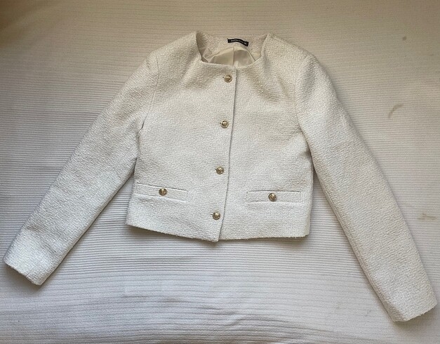 Defacto Beyaz crop ceket düğmeli Vintage etnik model