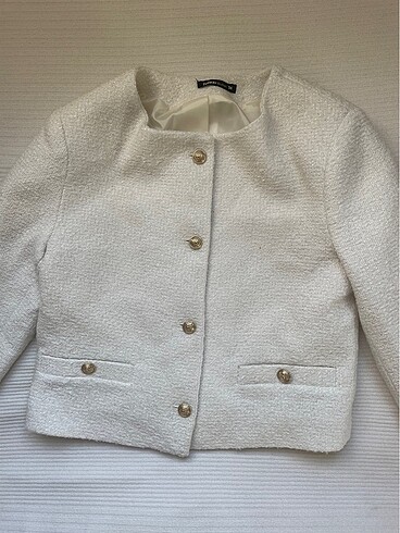 xs Beden Defacto Beyaz crop ceket düğmeli Vintage etnik model