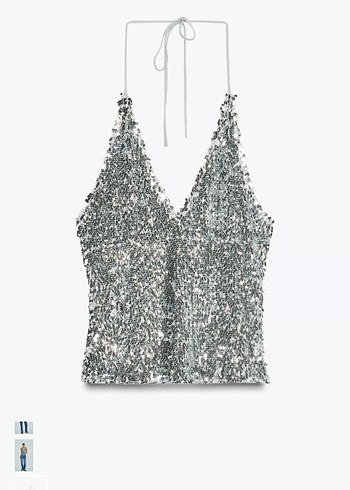 Zara Gri Pullu Halter Top Yılbaşı - Görsel 3