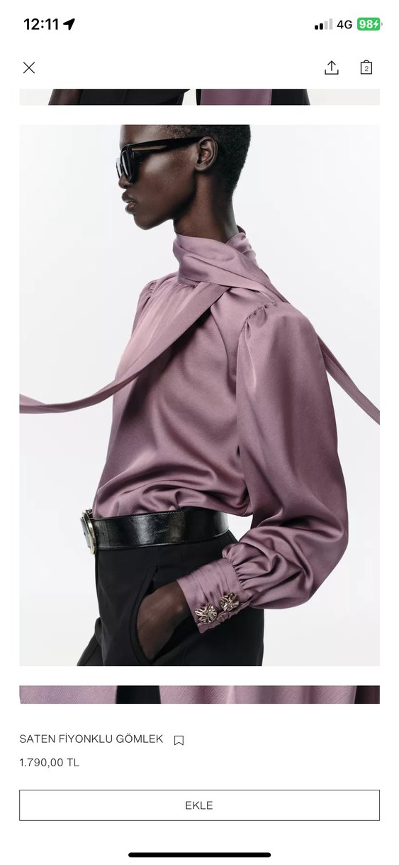 Zara Saten Fiyonklu Gömlek - Görsel 3