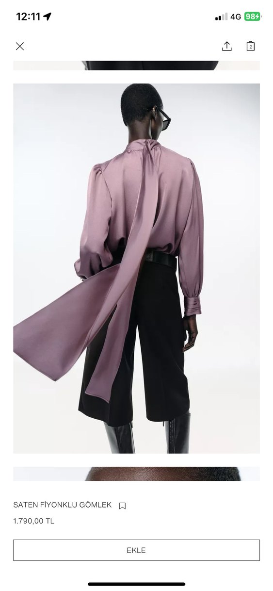 Zara Saten Fiyonklu Gömlek - Görsel 4