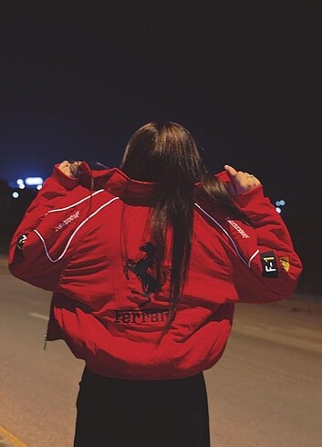 l/xl Beden kırmızı Renk Ferrari Vintage Bomber Ceket L-XL