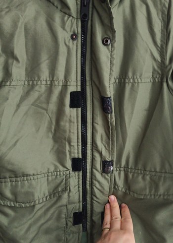 Kapüşonlu Erkek Çocuk Haki Mont - Görsel 4