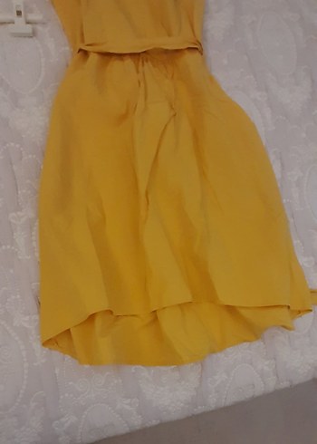 Sarı Drapeli V Yakalı Midi elbise - Görsel 10