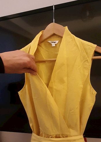 Sarı Drapeli V Yakalı Midi elbise - Görsel 5