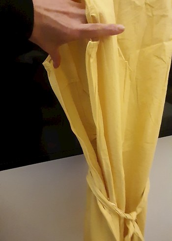 Sarı Drapeli V Yakalı Midi elbise - Görsel 9