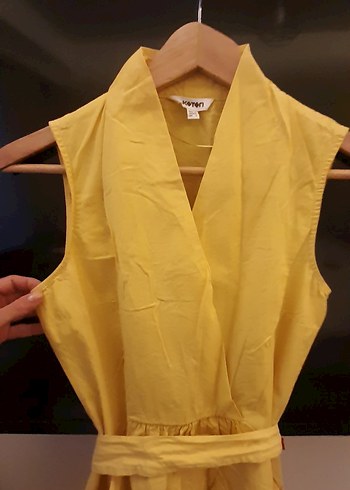 Sarı Drapeli V Yakalı Midi elbise - Görsel 6