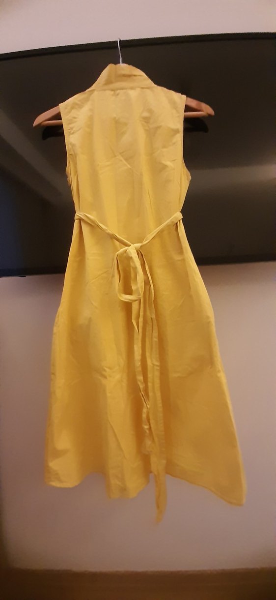 Sarı Drapeli V Yakalı Midi elbise - Görsel 2