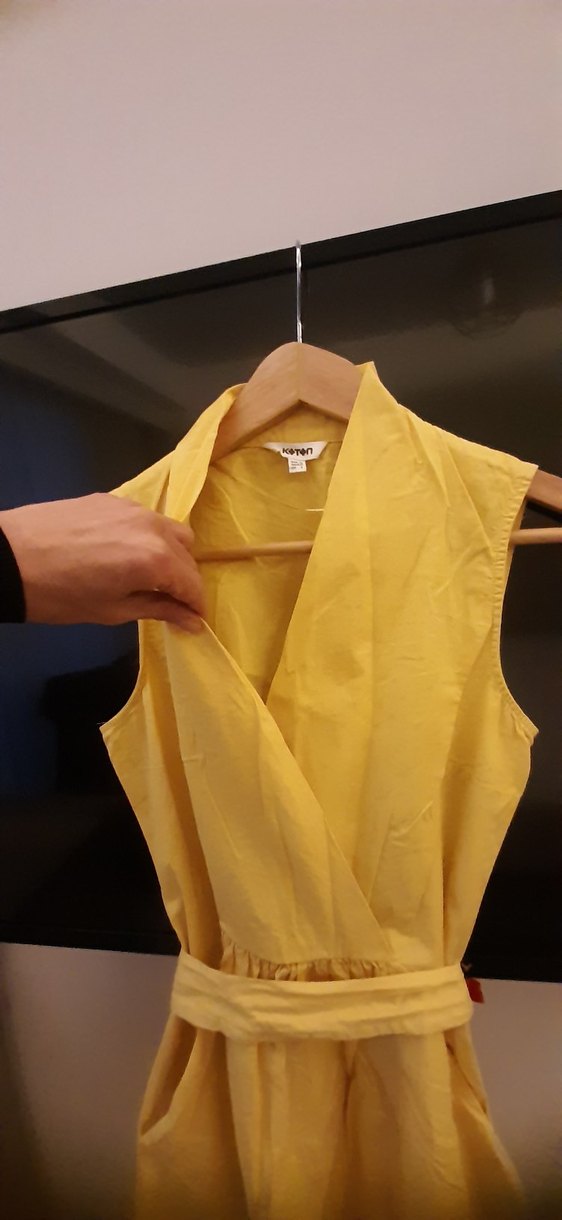 Sarı Drapeli V Yakalı Midi elbise - Görsel 5