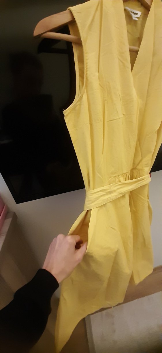 Sarı Drapeli V Yakalı Midi elbise - Görsel 4