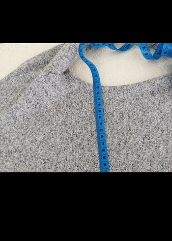 Gri Uzun Kollu Rahat Kesim Elbise ince triko elbise - Görsel 7