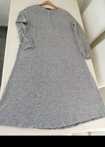 Gri Uzun Kollu Rahat Kesim Elbise ince triko elbise - Görsel 2