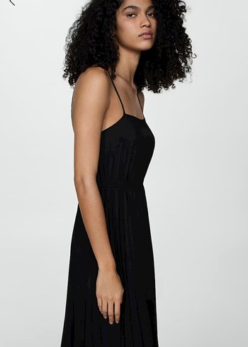 Siyah Strappy Midi Elbise pileli