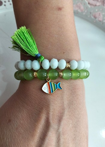 Yeşil Boncuklu Bohem Kadın Bileklik Seti - Görsel 6