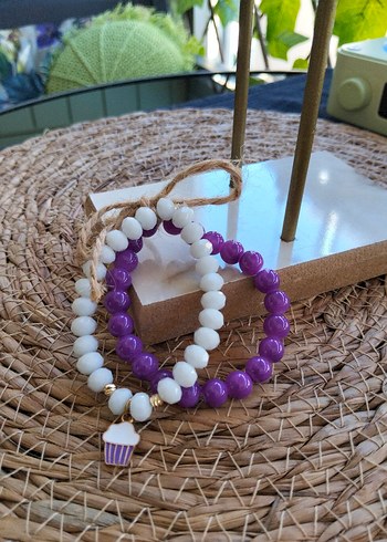 Mor ve Beyaz Boncuklu Kadın Bileklik Seti - Görsel 2