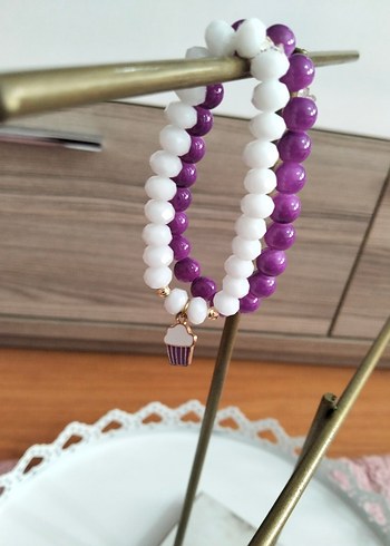 Mor ve Beyaz Boncuklu Kadın Bileklik Seti - Görsel 5