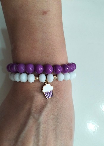 Mor ve Beyaz Boncuklu Kadın Bileklik Seti - Görsel 7