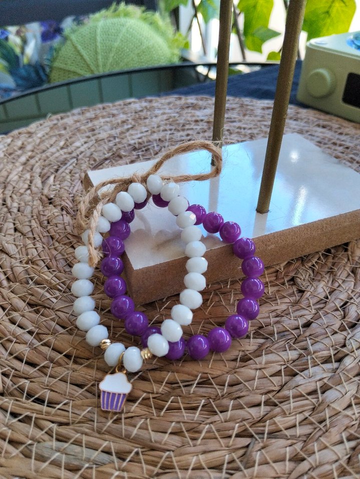 Mor ve Beyaz Boncuklu Kadın Bileklik Seti - Görsel 2